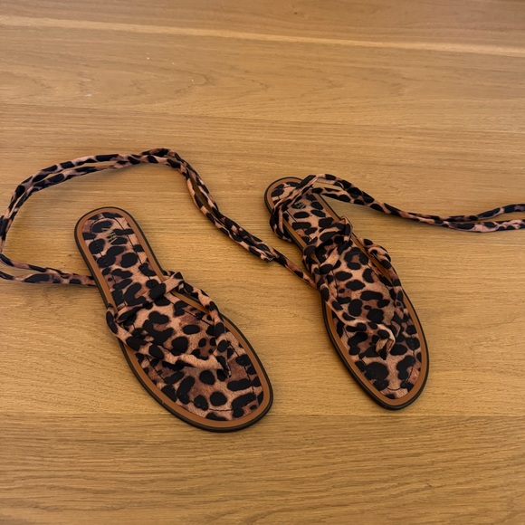 Zara Brown Leopard Print Sandals - Picture 2 of 6